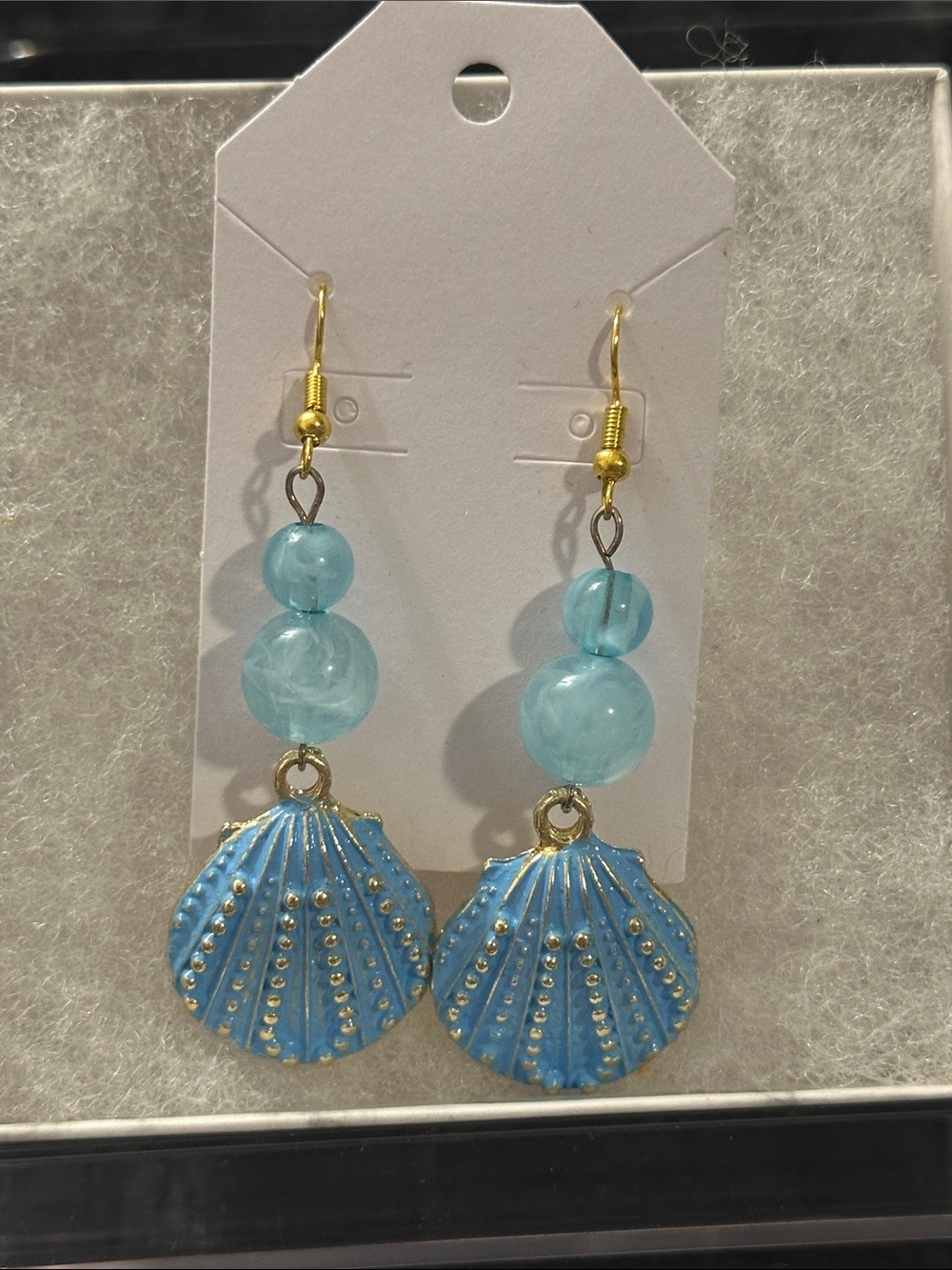 Handmade Blue Shell Drop Earrings with Bead Accents - Women Jewelry